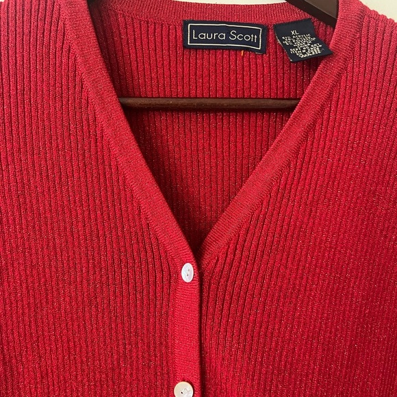 Laura Scott Rich Metallic Red Ribbed Button Down Sweater Women’s Size XL - Picture 7 of 13